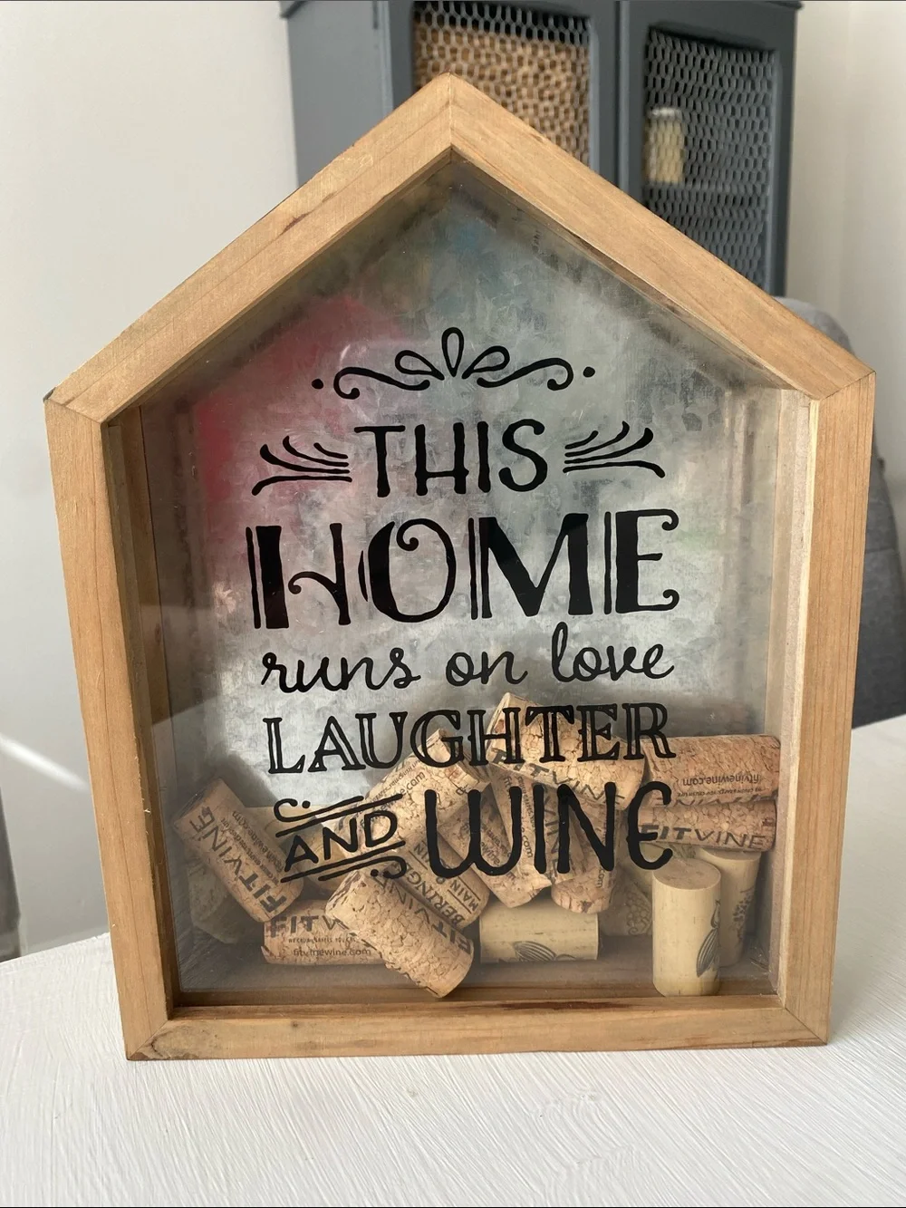 House-Shaped Wine Cork Display- Natural Wood 